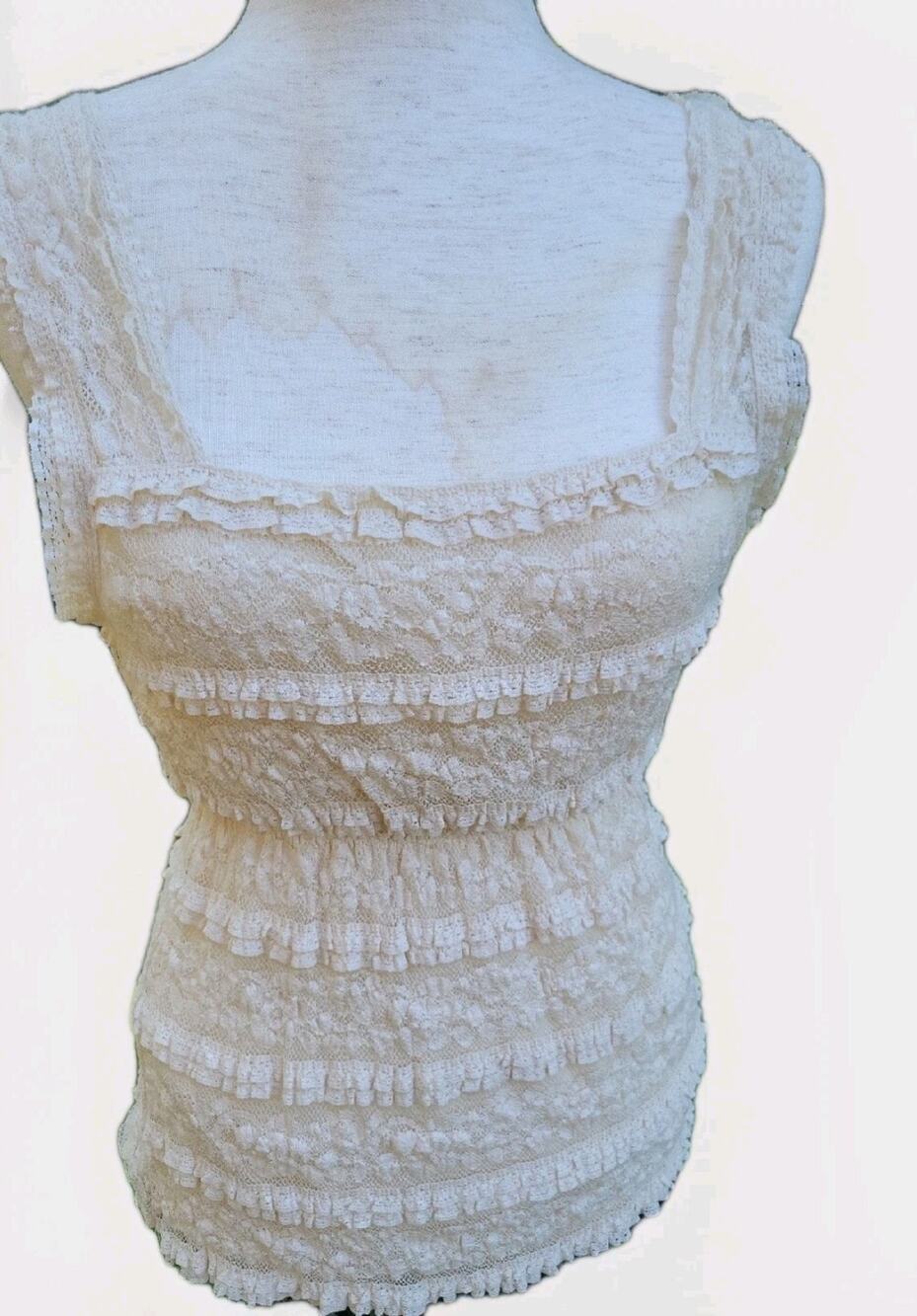 Max Studio Lace Top Shirt NWT Size Large Ecru Lined Semi Sheer READ